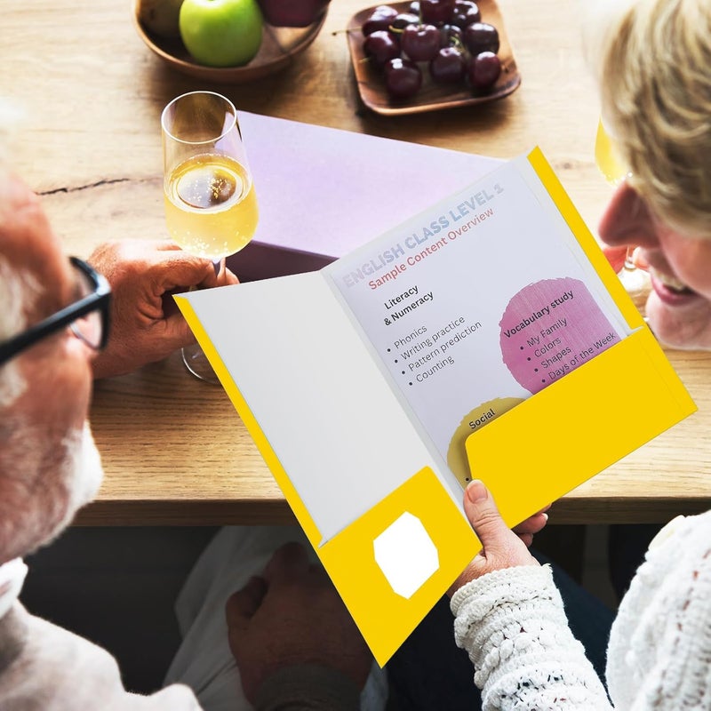 Jutom 50 Pcs 2 Pocket Glossy Paper Folders Glossy Paper Laminated Portfolios, Letter Size, Presentation Folders with Pockets for Office Teacher Worker Supplies(Yellow Color) - Image 3